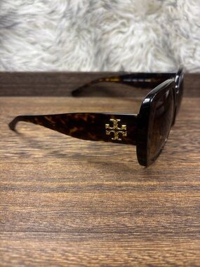 Tory Burch Oversized Dark Tortoise Square Sunglasses with Gold Logo